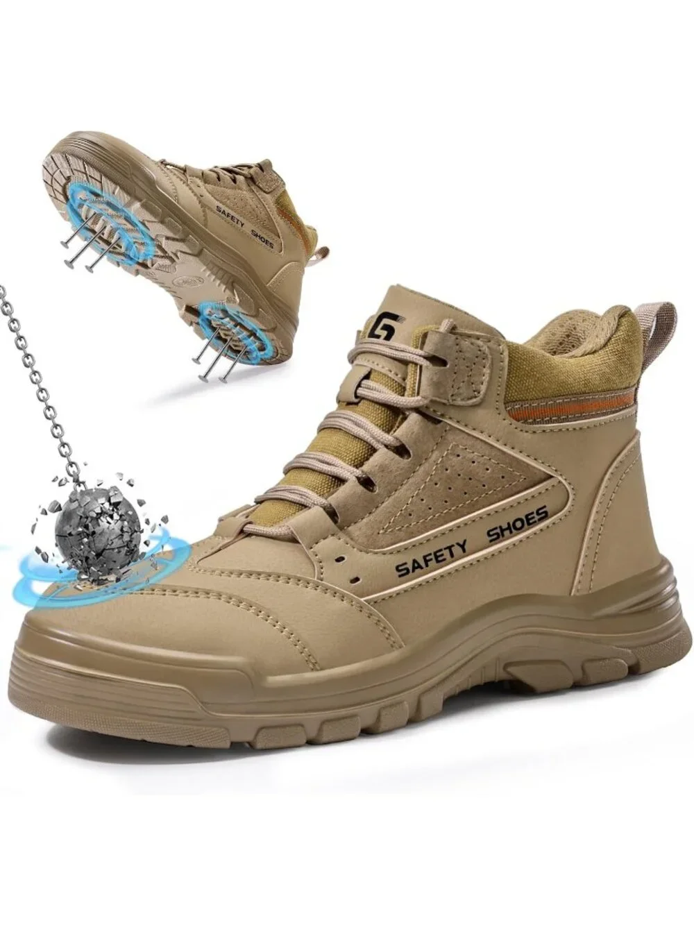 Men's Brown Resistant Safety Shoes High Top Steel Toe Non Slip Hiking Boots